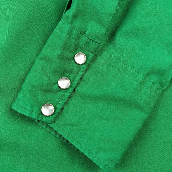 H bar C USA Made CALIFORNIA RANCHWEAR vintage GREEN white PEARL buttons 16.5/34 - Picture 3 of 16